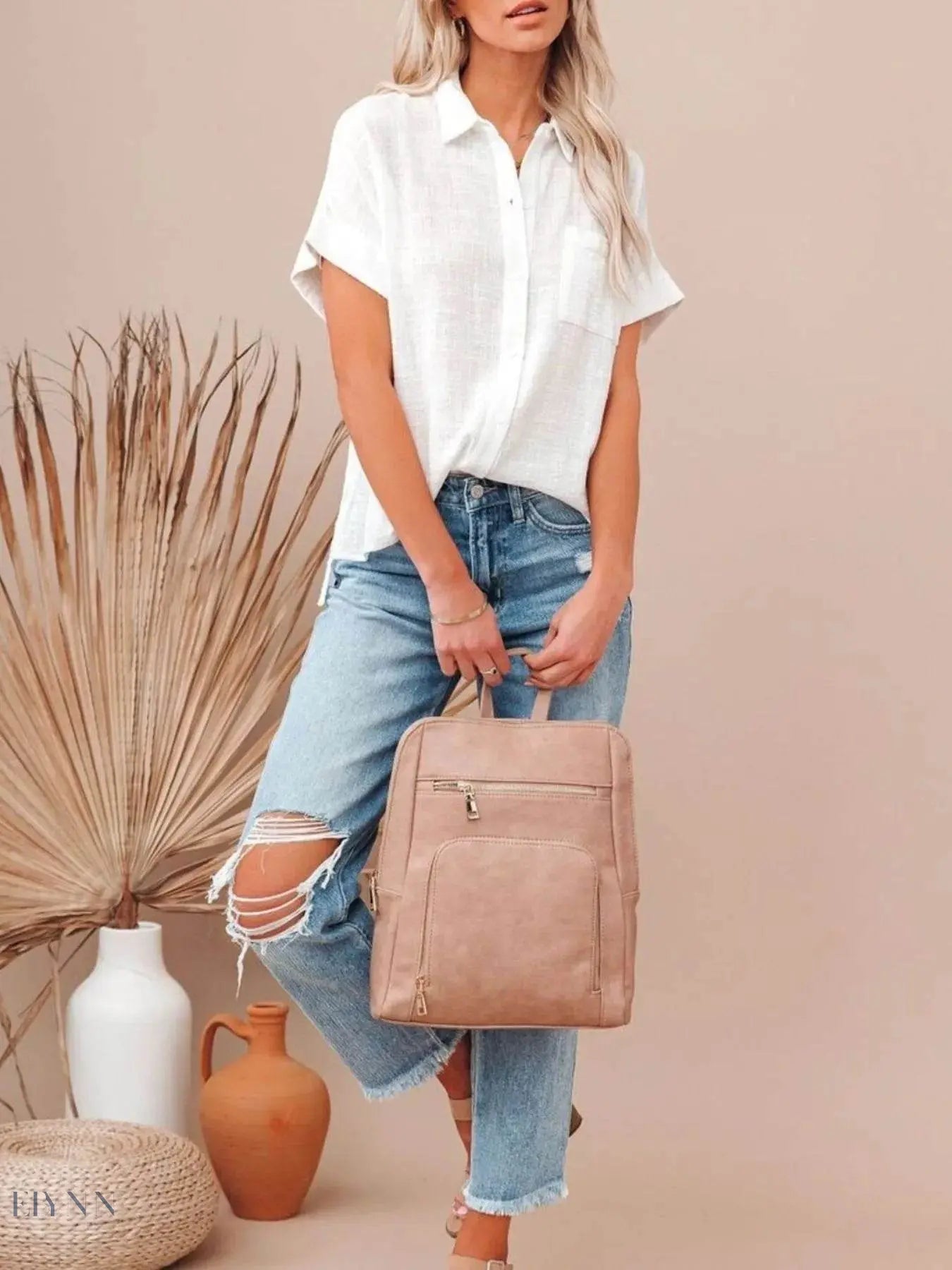 Plus Size Button Up Shirt for Women - Short Sleeve Style - EBYNN