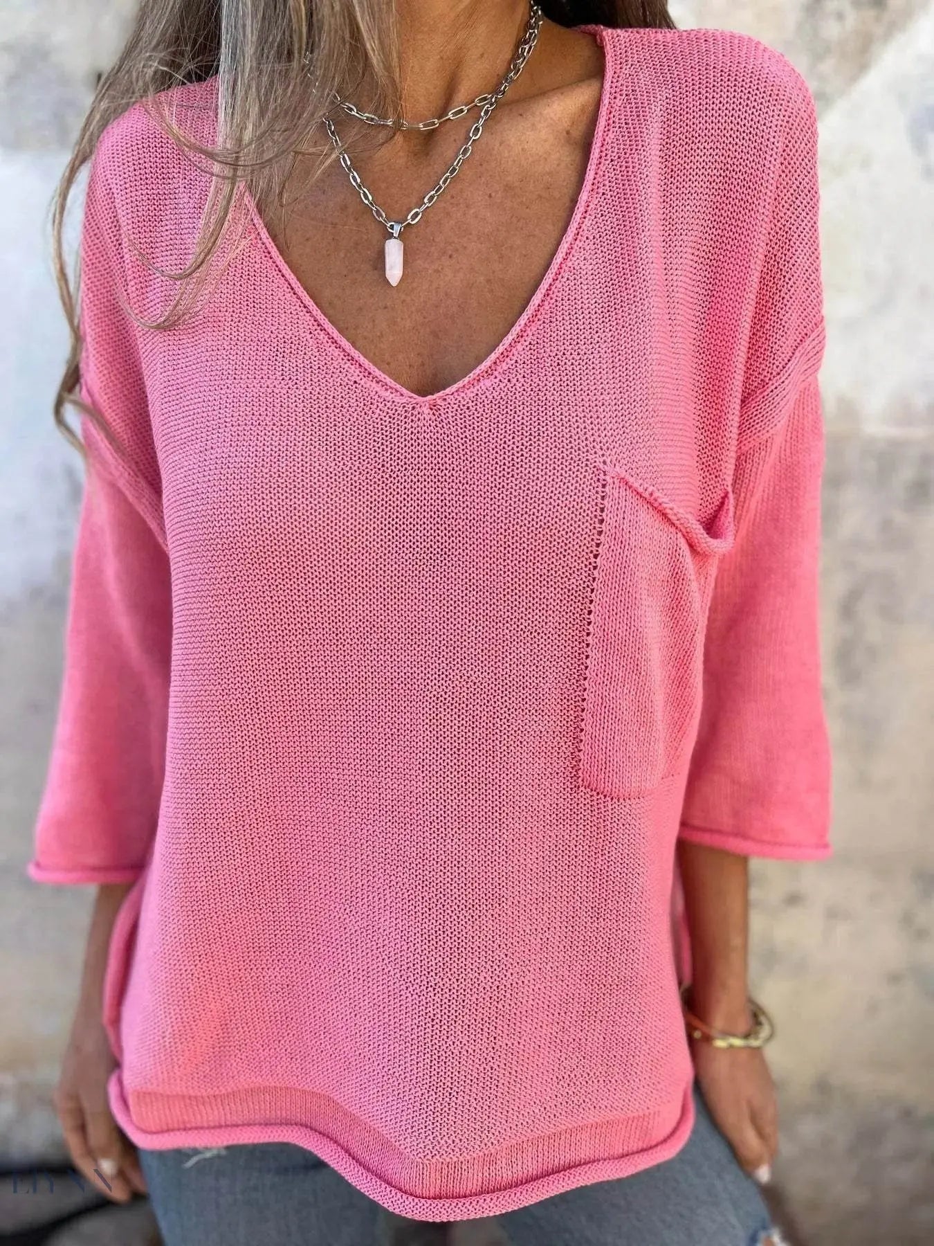 Plus Size V-Neck Sweater with Pockets for Ultimate Comfort - EBYNN