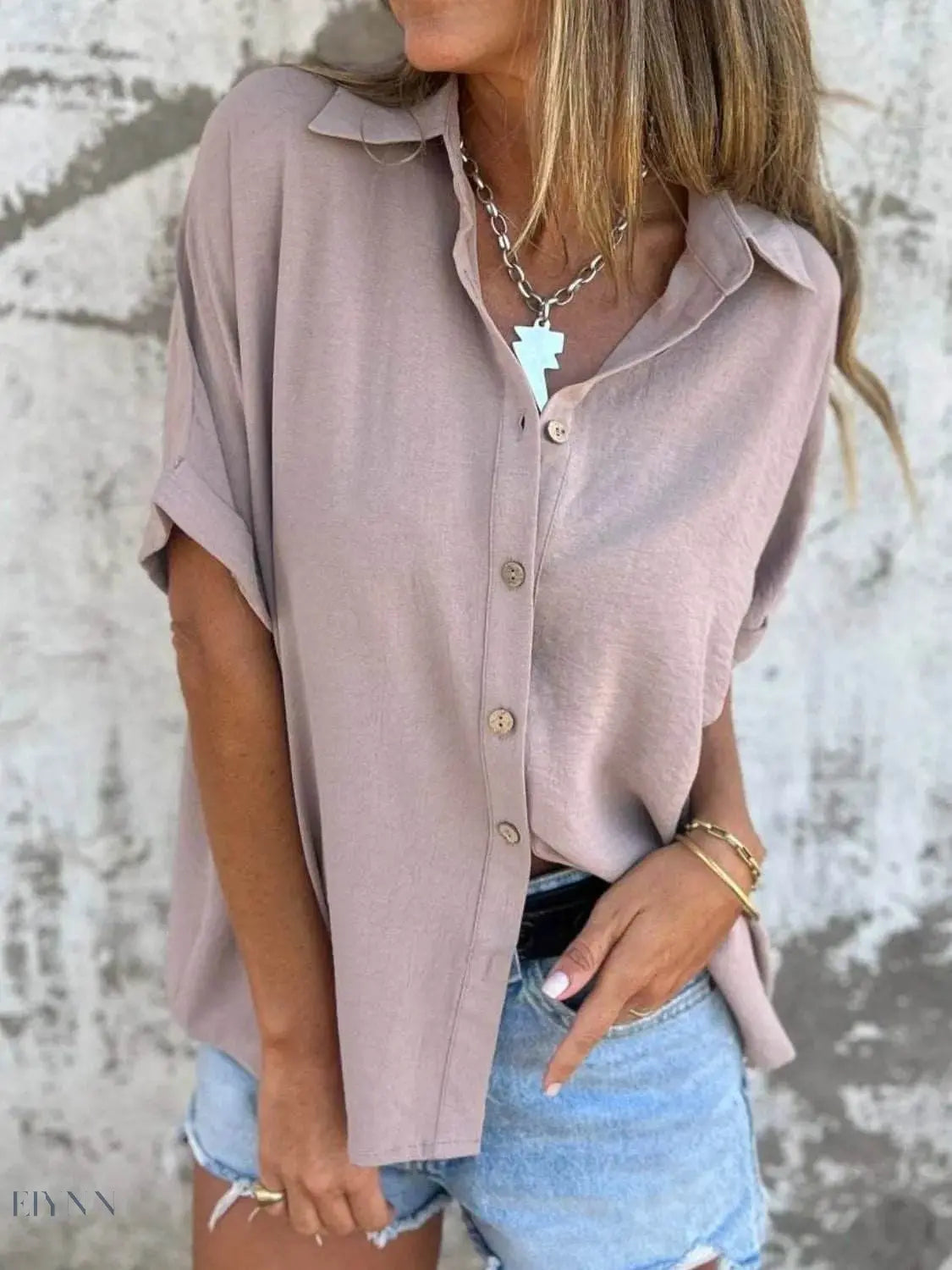 Plus Size Collared Half Sleeve Shirt for Stylish Comfort - EBYNN