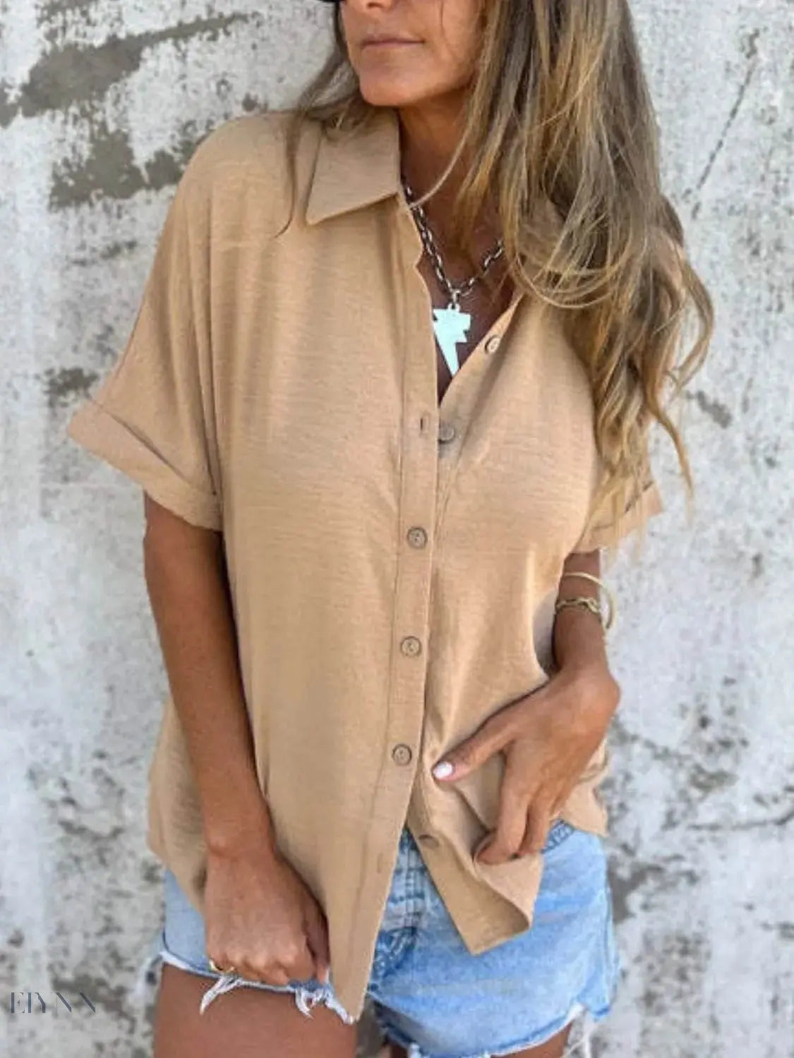 Plus Size Collared Half Sleeve Shirt for Stylish Comfort - EBYNN