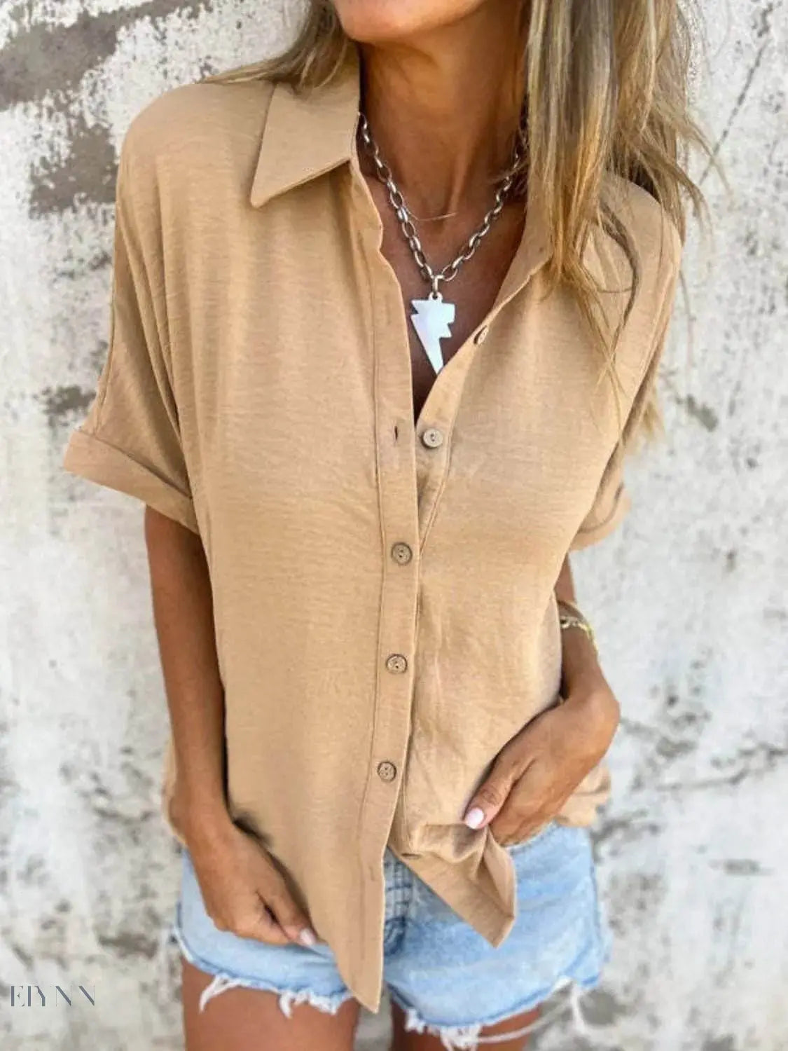 Plus Size Collared Half Sleeve Shirt for Stylish Comfort - EBYNN