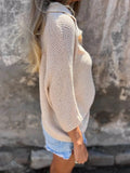 Full Size Plus Size Knit Sweater - Johnny Collar Loose Knit Sweater - EBYNN