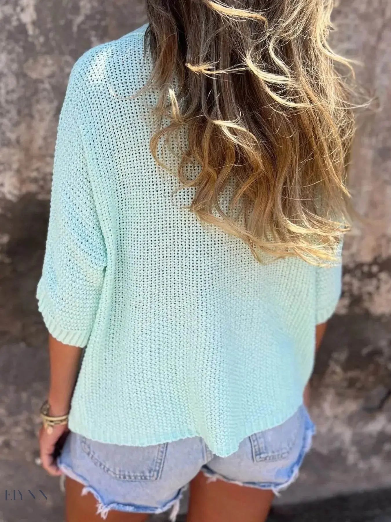 Full Size Plus Size Knit Sweater - Johnny Collar Loose Knit Sweater - EBYNN