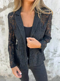 Full Size Plus Size Blazer - Effortless Elegance in Open-Front Lace Style - EBYNN