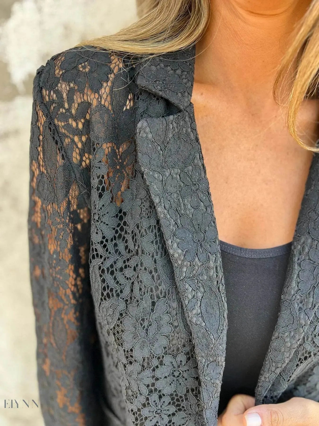 Full Size Plus Size Blazer - Effortless Elegance in Open-Front Lace Style - EBYNN