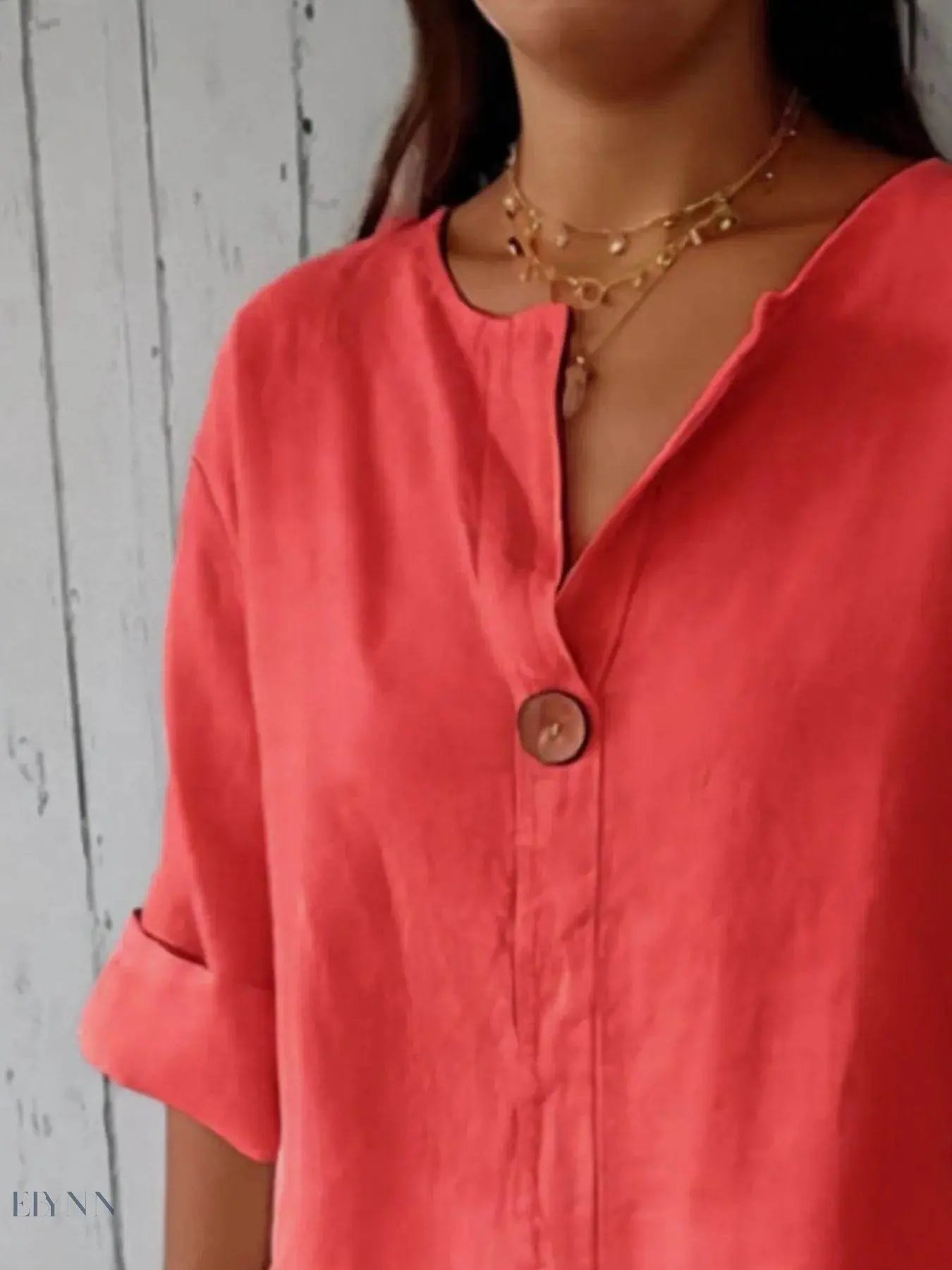 Plus Size Linen Blouse with Notched Design for Effortless Style - EBYNN
