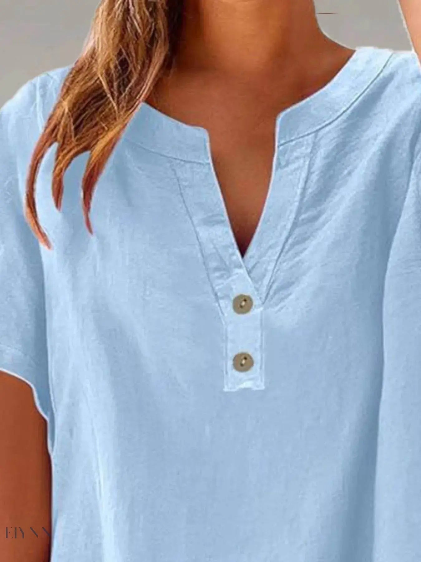 Plus Size Blouse with Notched Short Sleeves - EBYNN