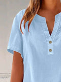 Plus Size Blouse with Notched Short Sleeves - EBYNN