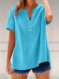 Plus Size Blouse with Notched Short Sleeves - EBYNN