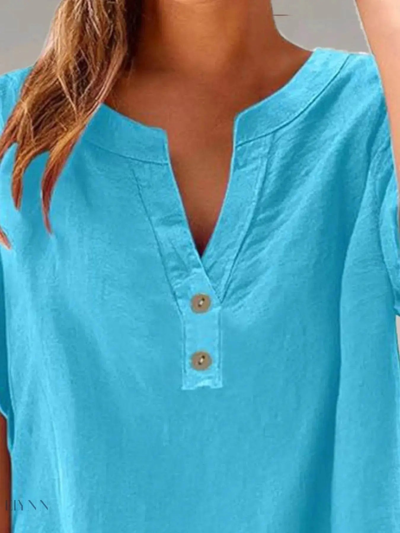 Plus Size Blouse with Notched Short Sleeves - EBYNN