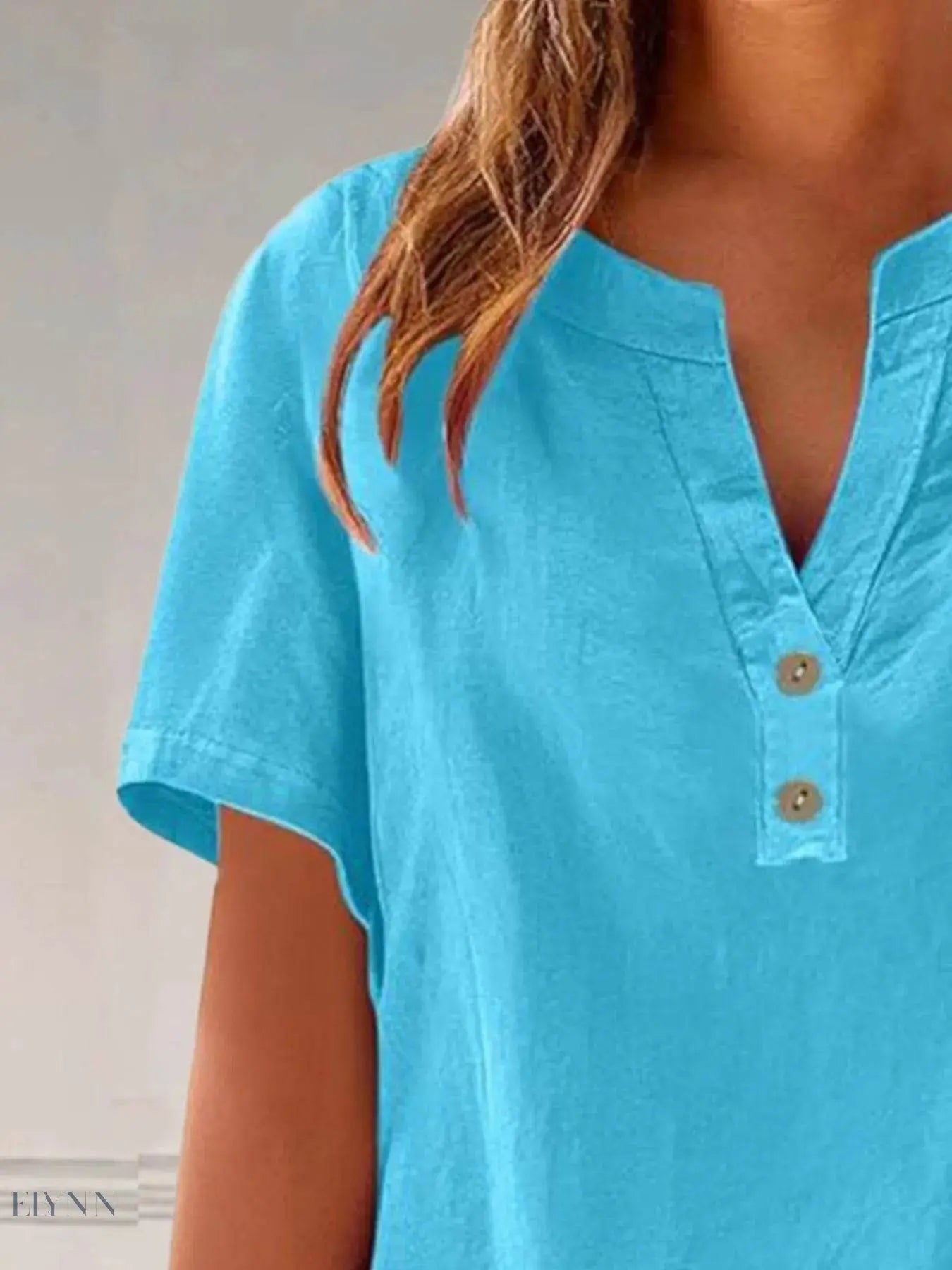 Plus Size Blouse with Notched Short Sleeves - EBYNN