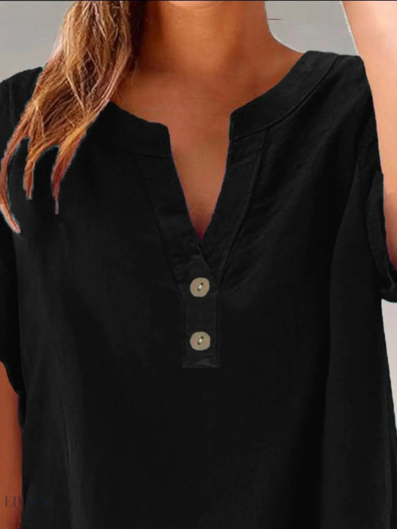 Plus Size Blouse with Notched Short Sleeves - EBYNN