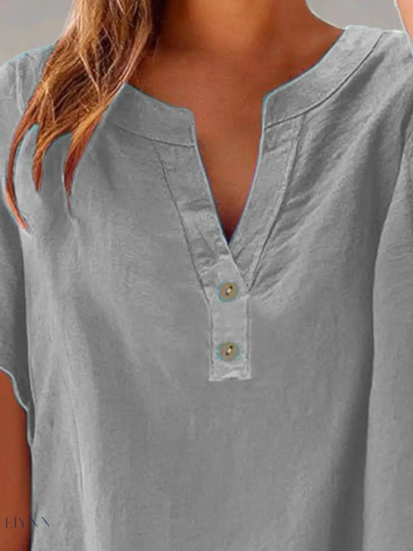 Plus Size Blouse with Notched Short Sleeves - EBYNN