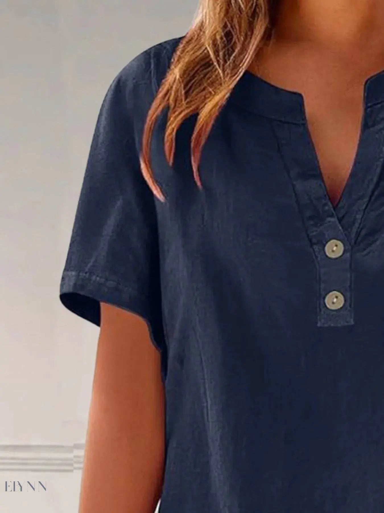 Plus Size Blouse with Notched Short Sleeves - EBYNN