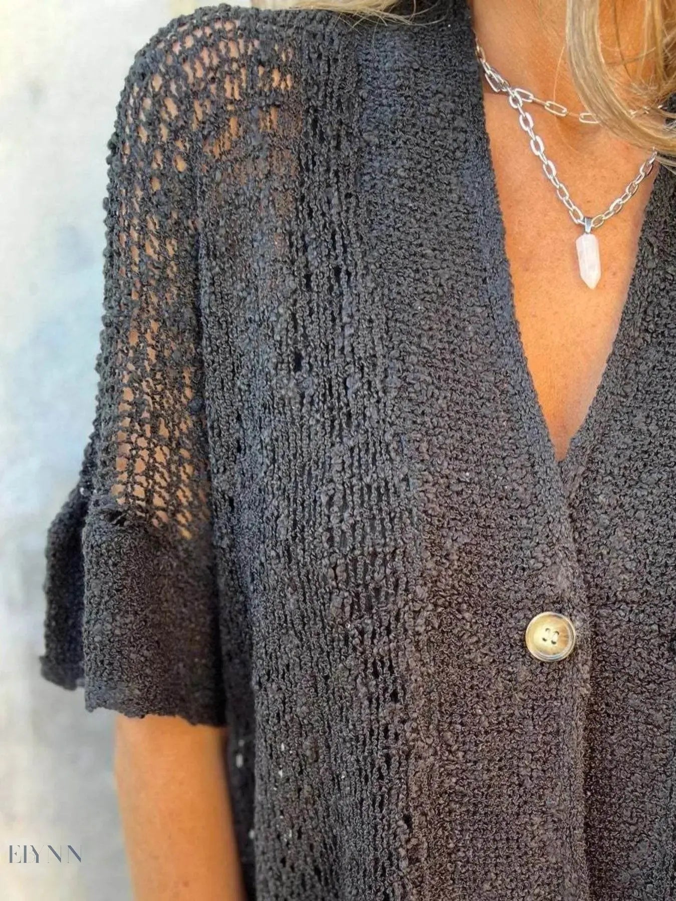 Plus Size Cardigan with One Button and Half Sleeves - EBYNN