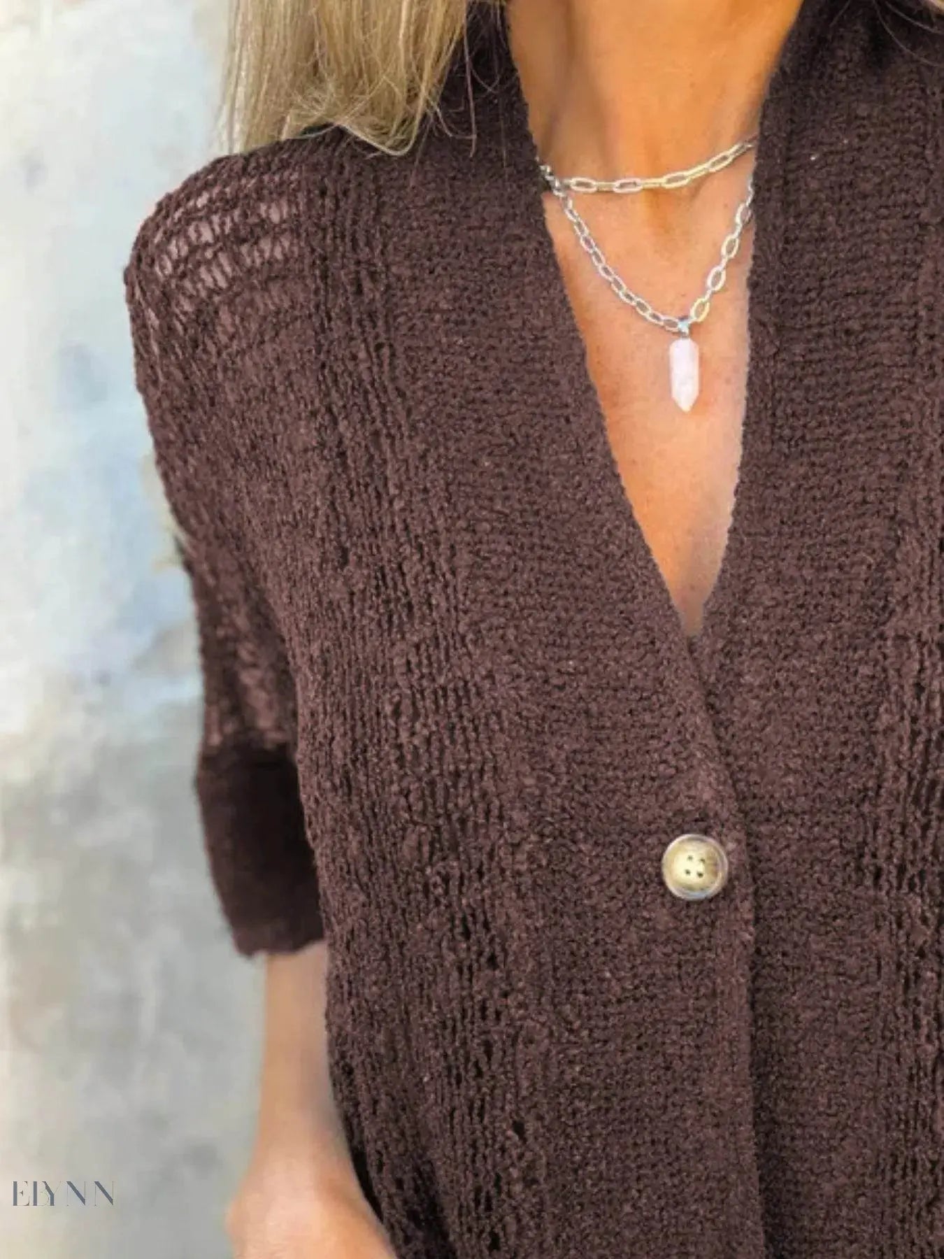 Plus Size Cardigan with One Button and Half Sleeves - EBYNN