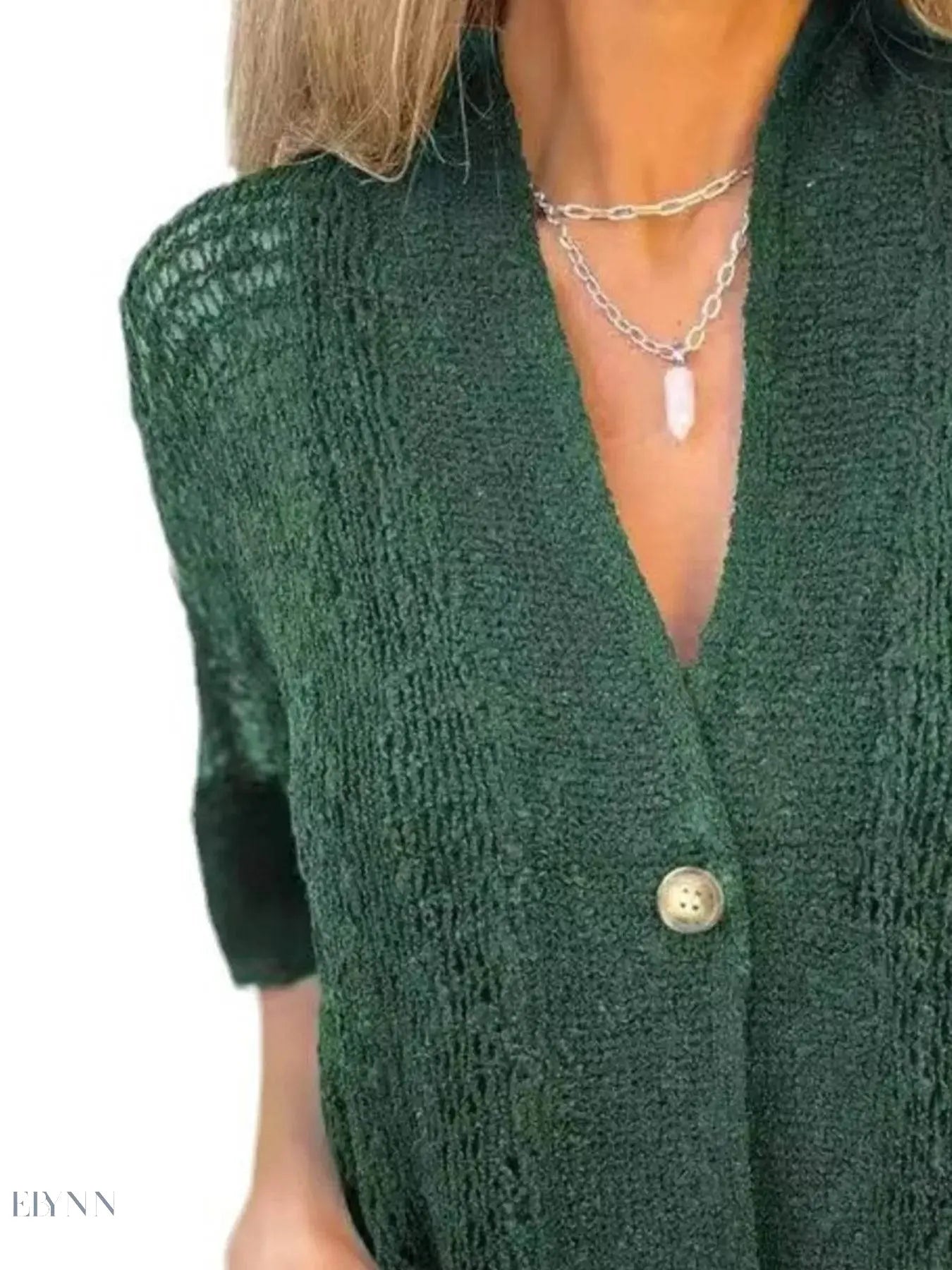 Plus Size Cardigan with One Button and Half Sleeves - EBYNN