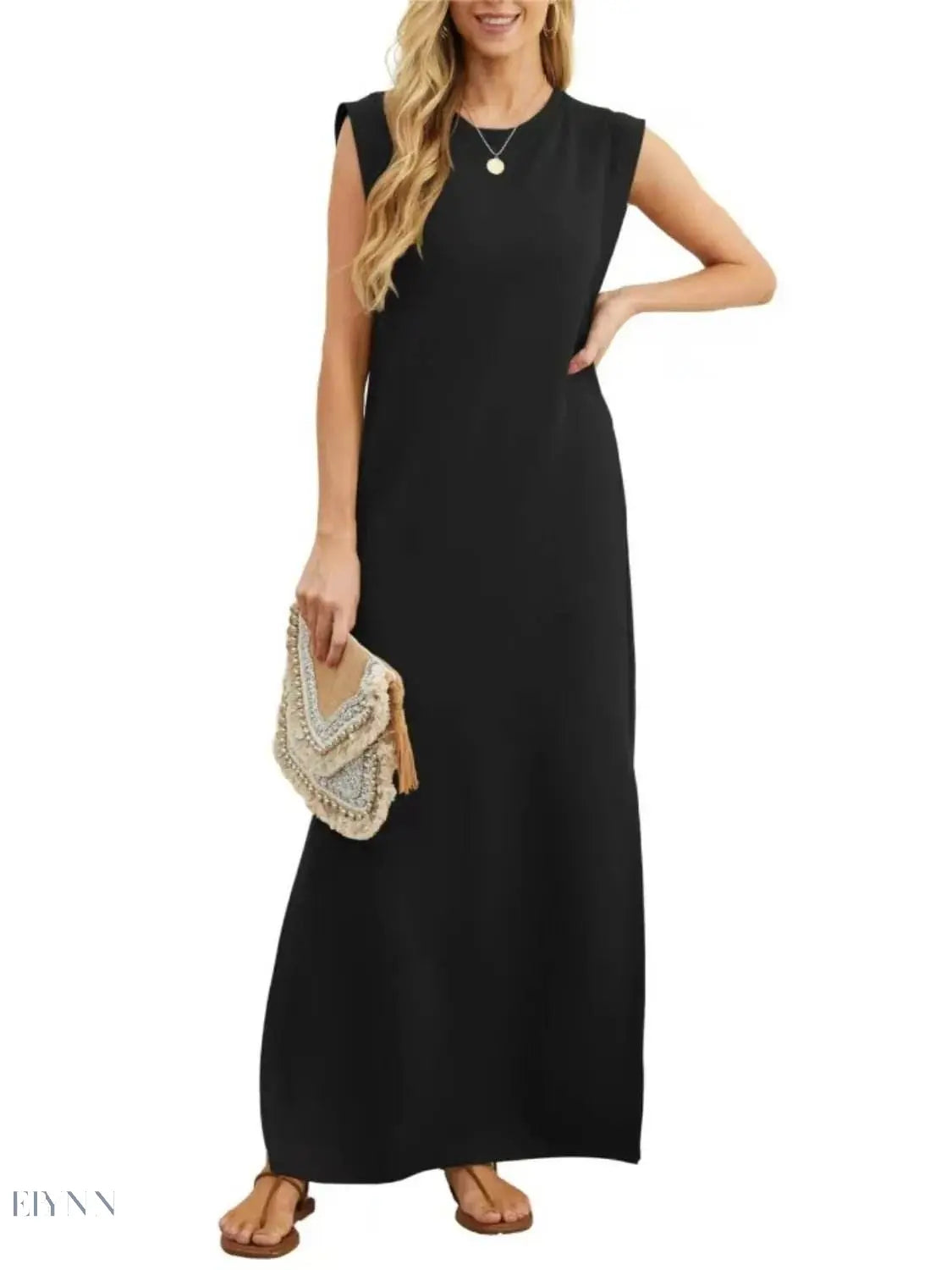 Plus Size Maxi Tank Dress with Slit and Round Neck Design - EBYNN