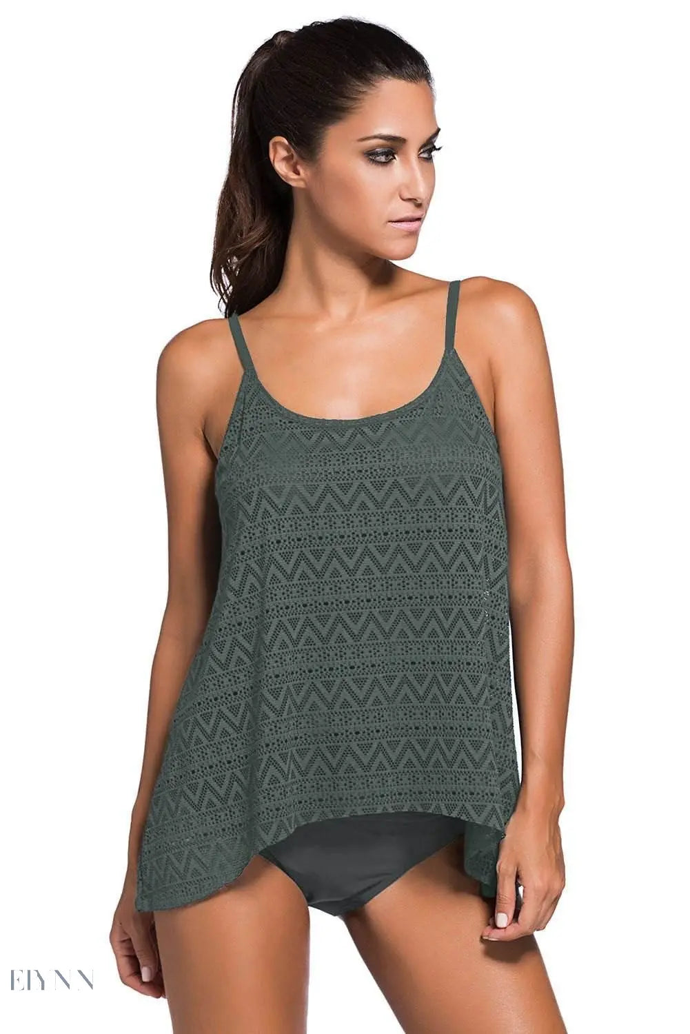 Full Size Spaghetti Strap Scoop Neck Tankini Set - EBYNN