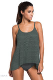 Full Size Spaghetti Strap Scoop Neck Tankini Set - EBYNN