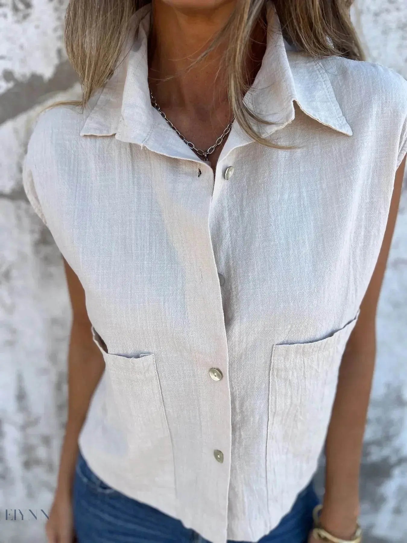 Plus Size Sleeveless Shirt - Textured Button-Front Design - EBYNN