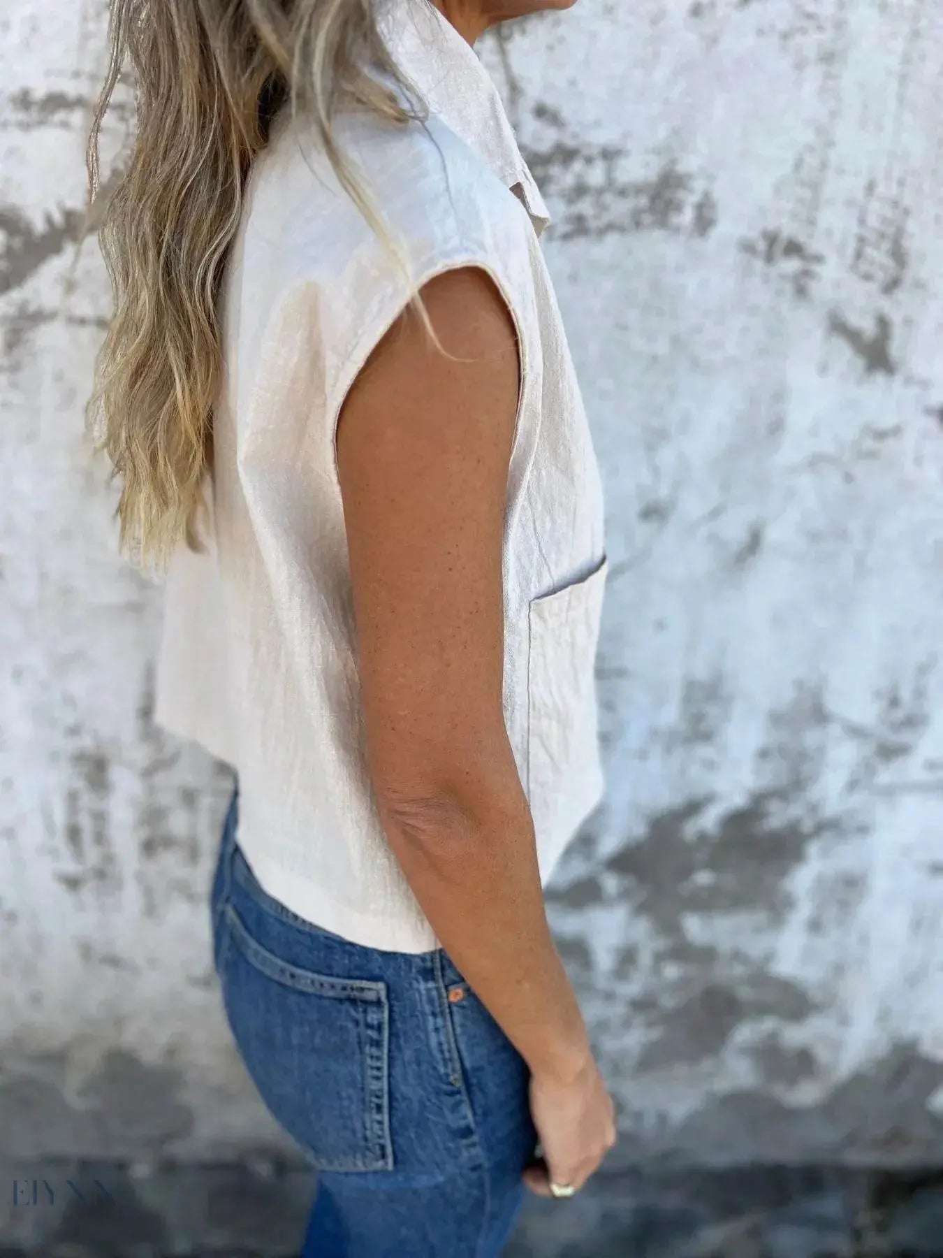 Plus Size Sleeveless Shirt - Textured Button-Front Design - EBYNN