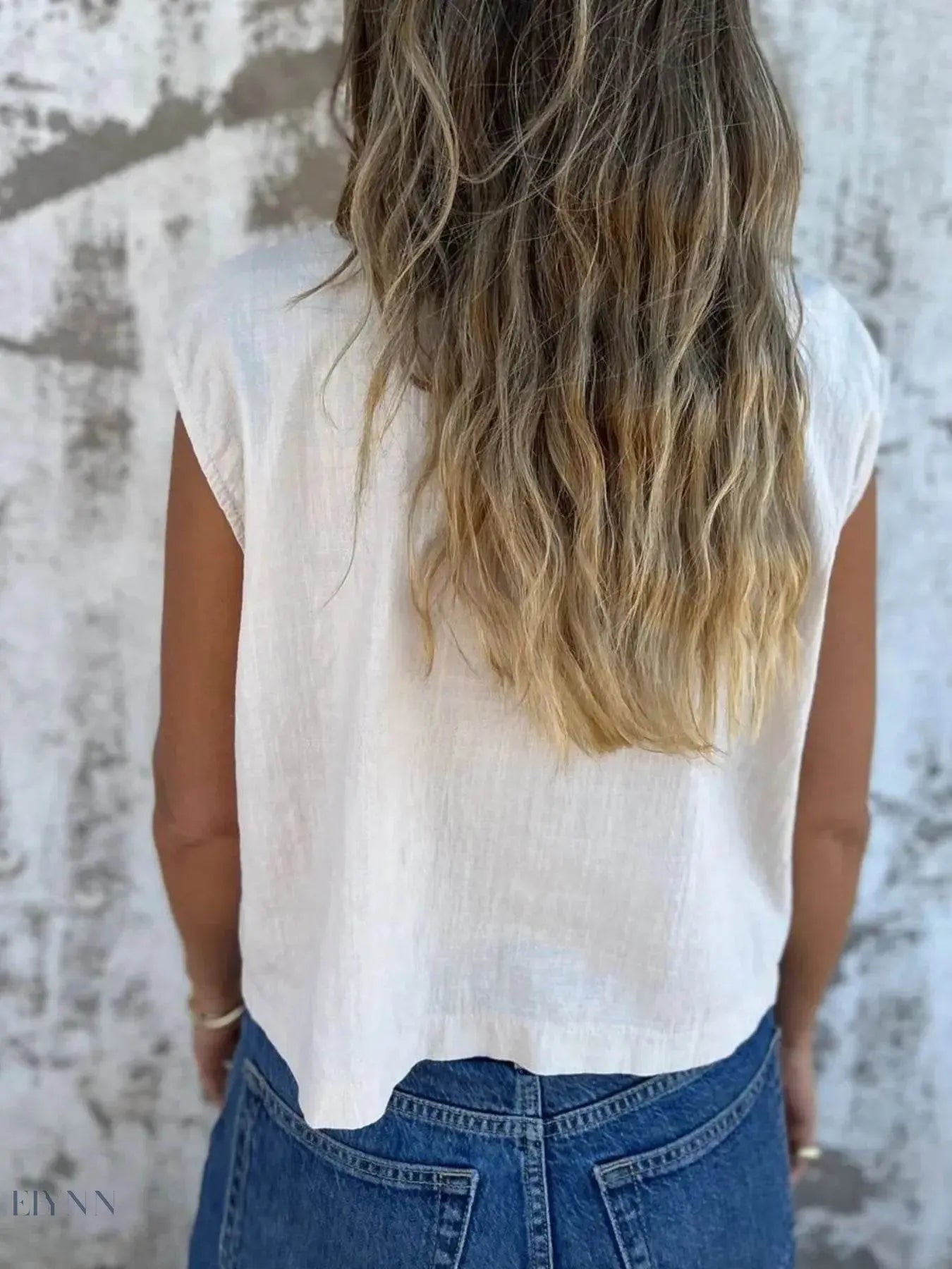 Plus Size Sleeveless Shirt - Textured Button-Front Design - EBYNN