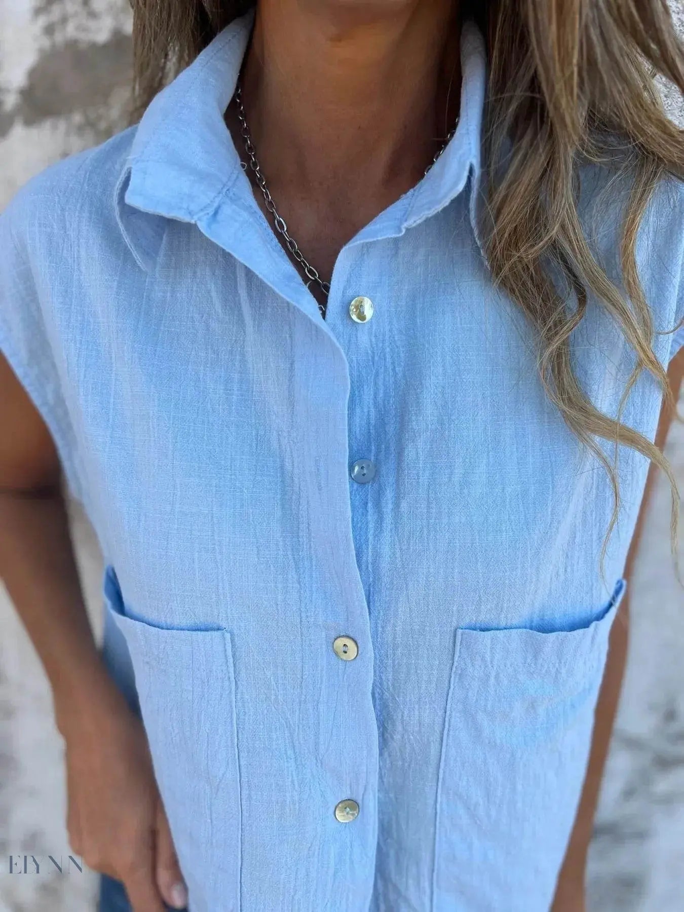 Plus Size Sleeveless Shirt - Textured Button-Front Design - EBYNN