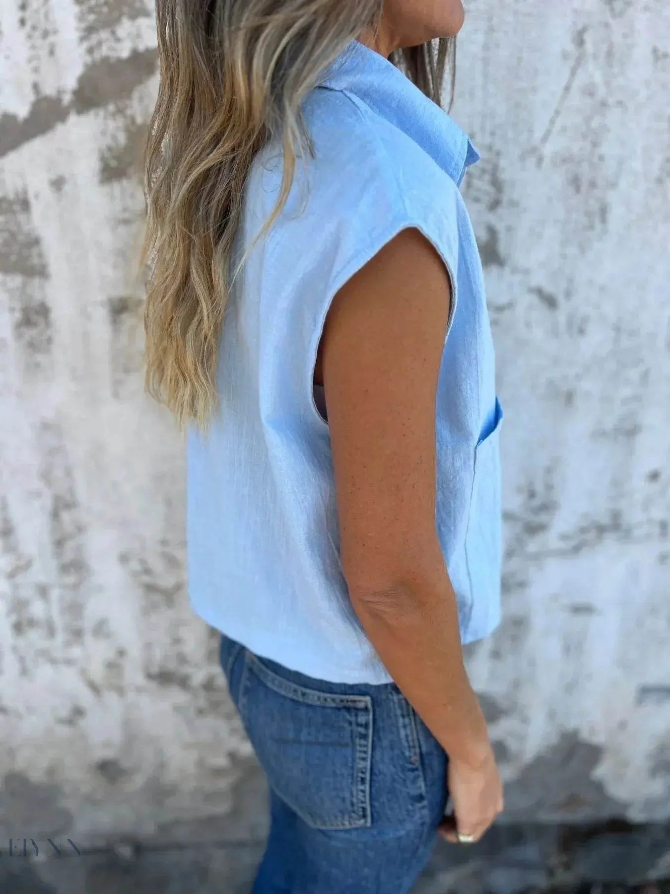 Plus Size Sleeveless Shirt - Textured Button-Front Design - EBYNN