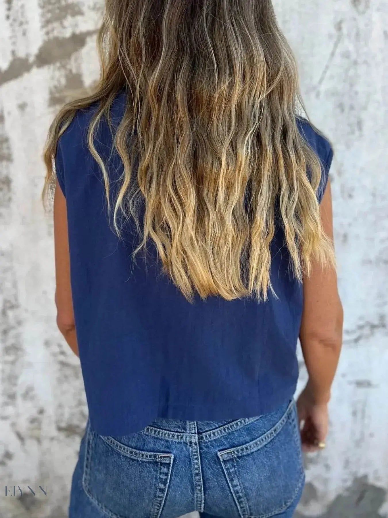 Plus Size Sleeveless Shirt - Textured Button-Front Design - EBYNN