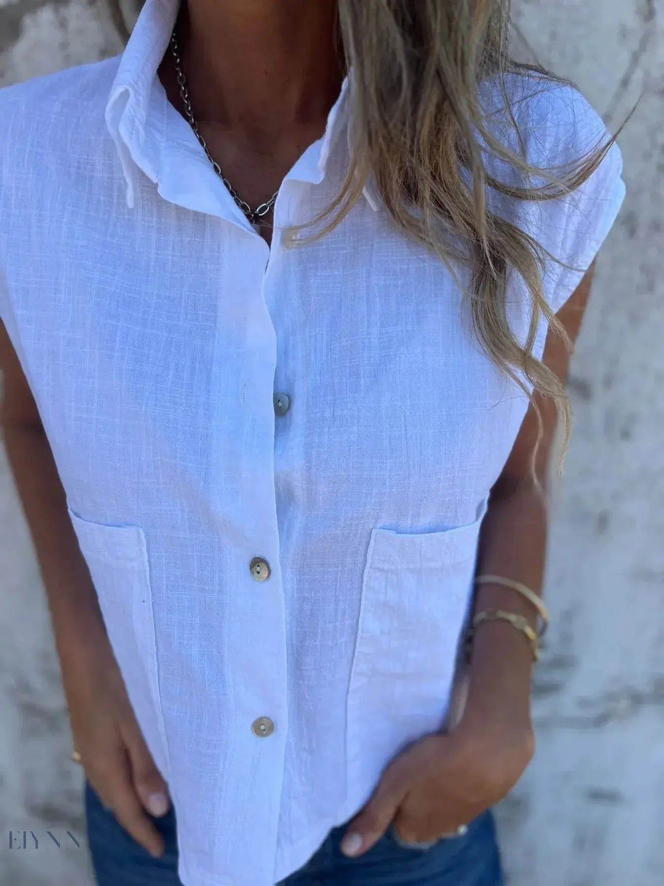 Plus Size Sleeveless Shirt - Textured Button-Front Design - EBYNN