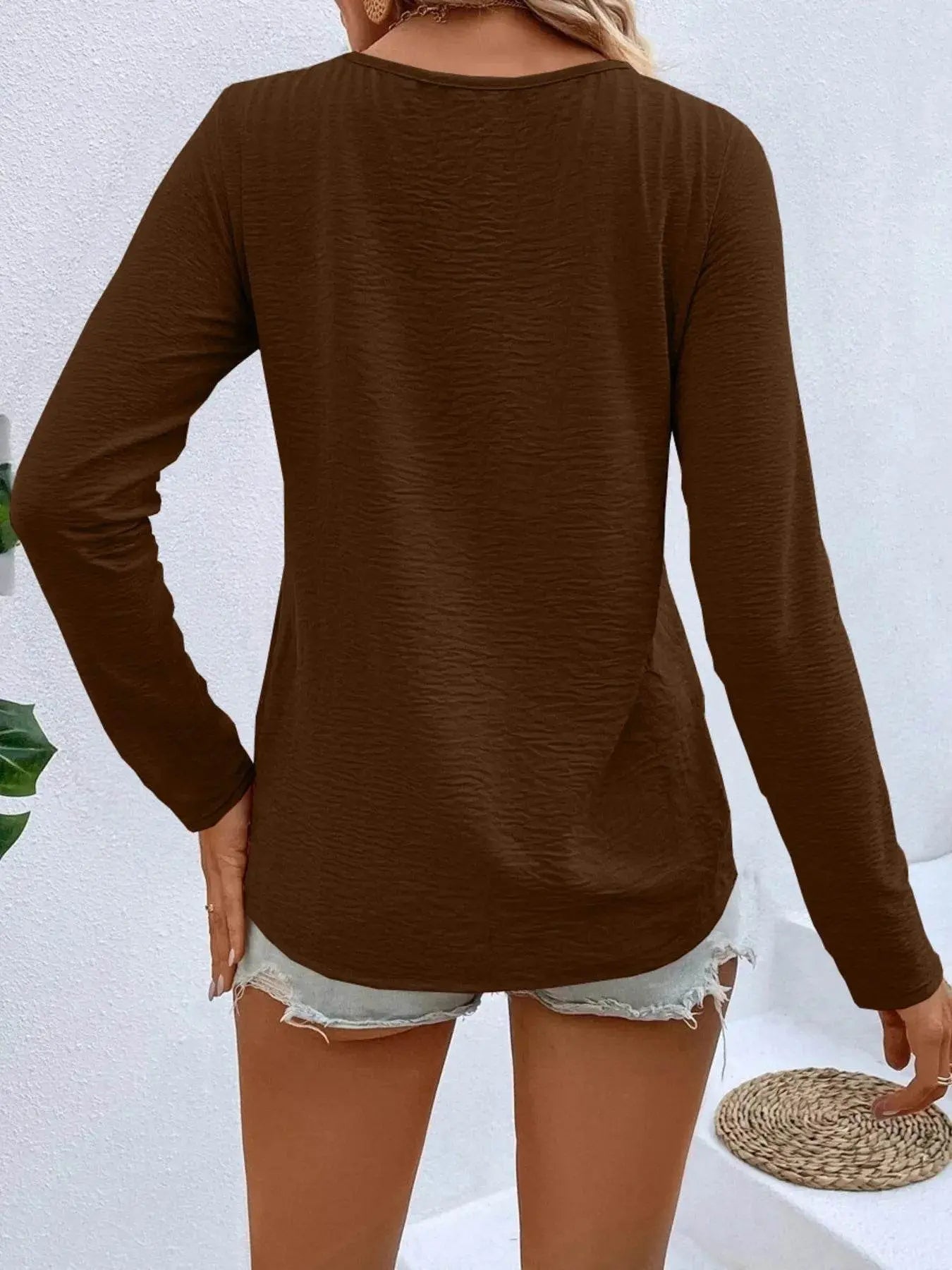 Plus Size Long Sleeve T-Shirt with V-Neck for Every Body - EBYNN