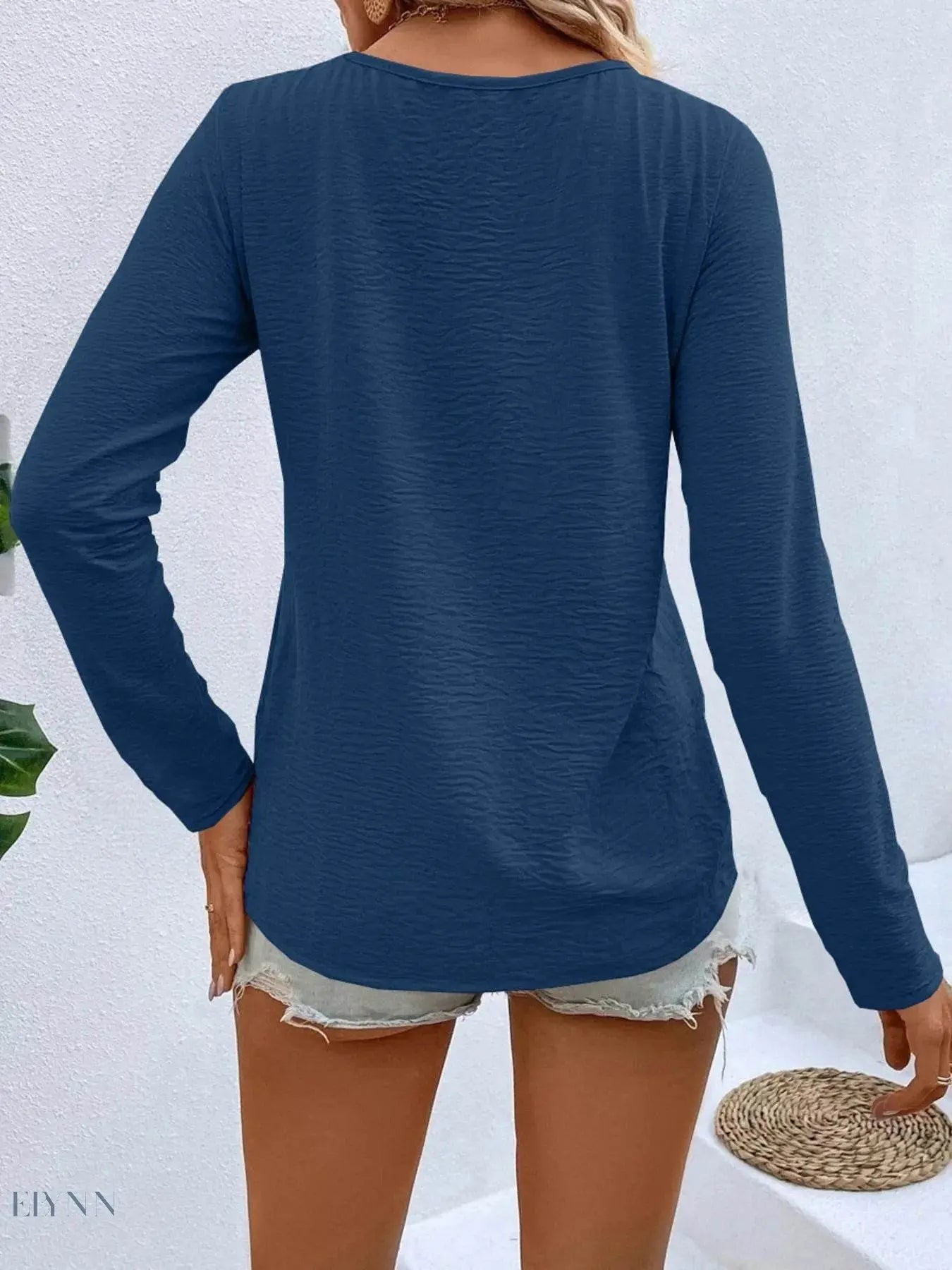 Plus Size Long Sleeve T-Shirt with V-Neck for Every Body - EBYNN