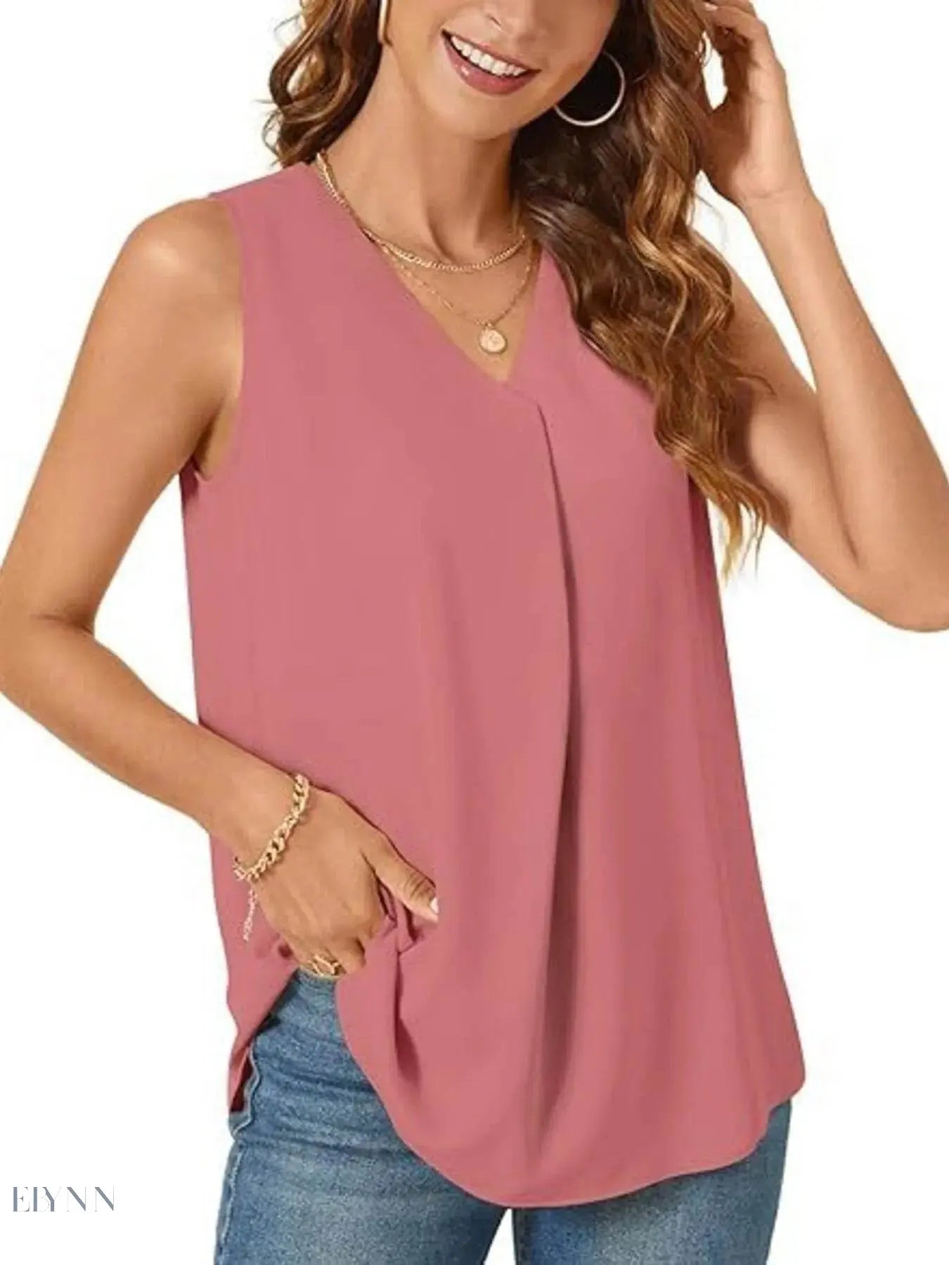 Plus Size V-Neck Tank Top - Stylish Sleeveless Fashion for Every Body - EBYNN