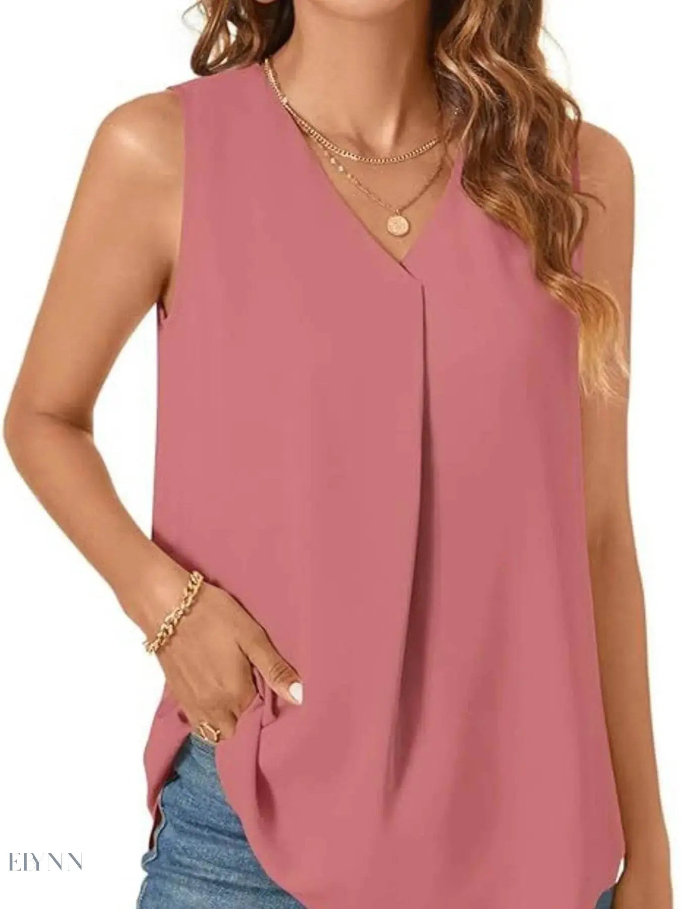 Plus Size V-Neck Tank Top - Stylish Sleeveless Fashion for Every Body - EBYNN