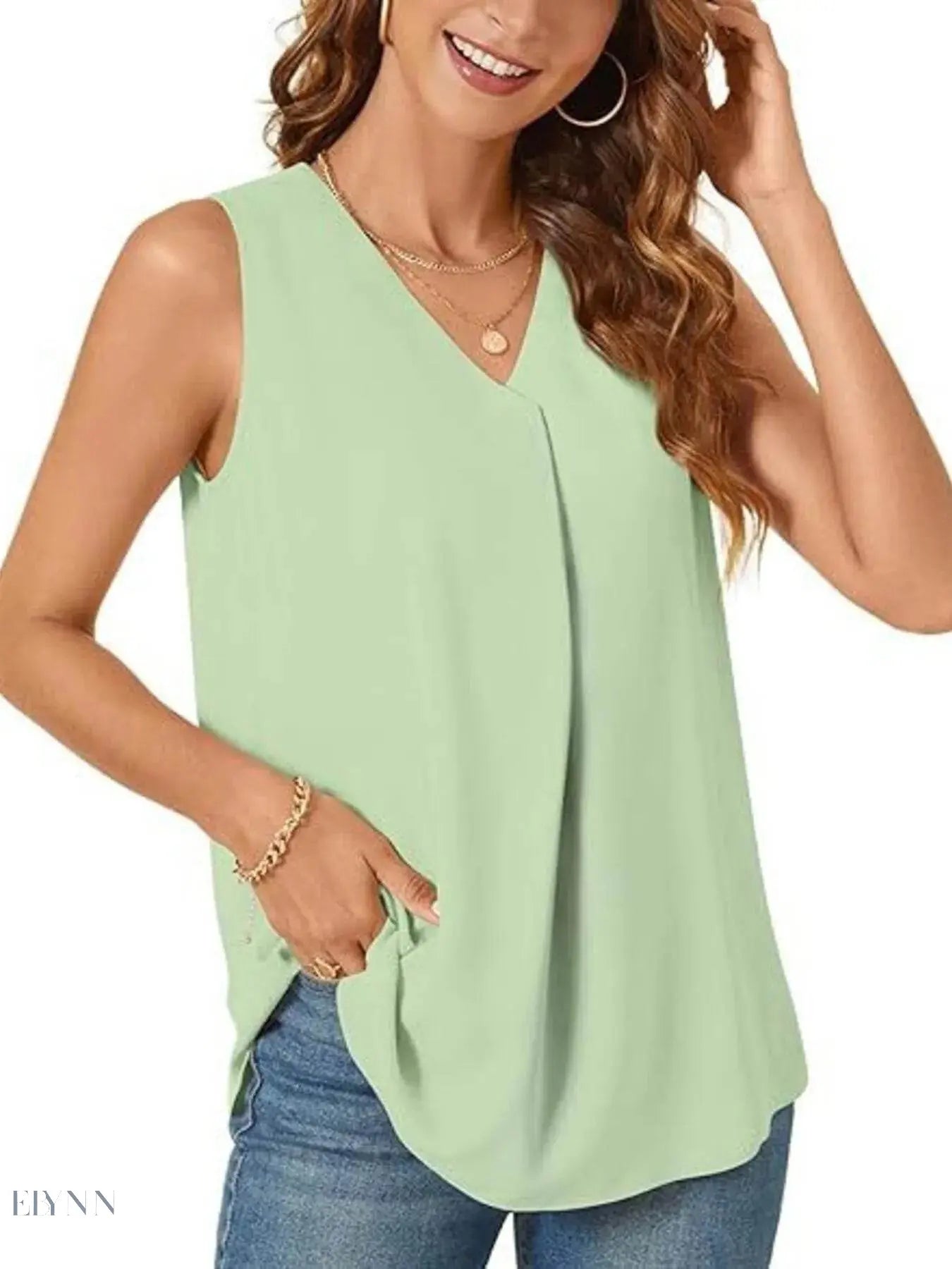 Plus Size V-Neck Tank Top - Stylish Sleeveless Fashion for Every Body - EBYNN