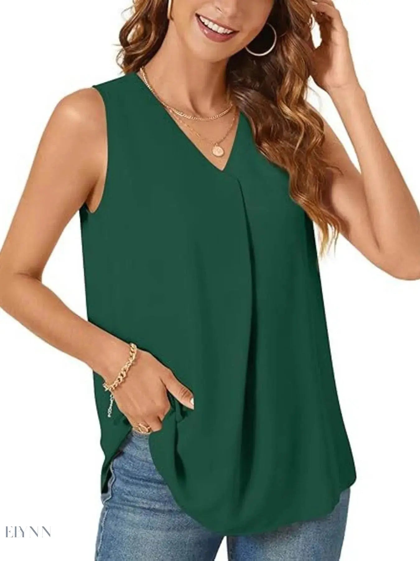 Plus Size V-Neck Tank Top - Stylish Sleeveless Fashion for Every Body - EBYNN