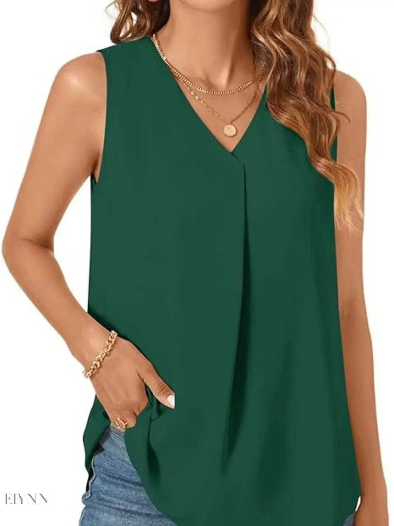 Plus Size V-Neck Tank Top - Stylish Sleeveless Fashion for Every Body - EBYNN