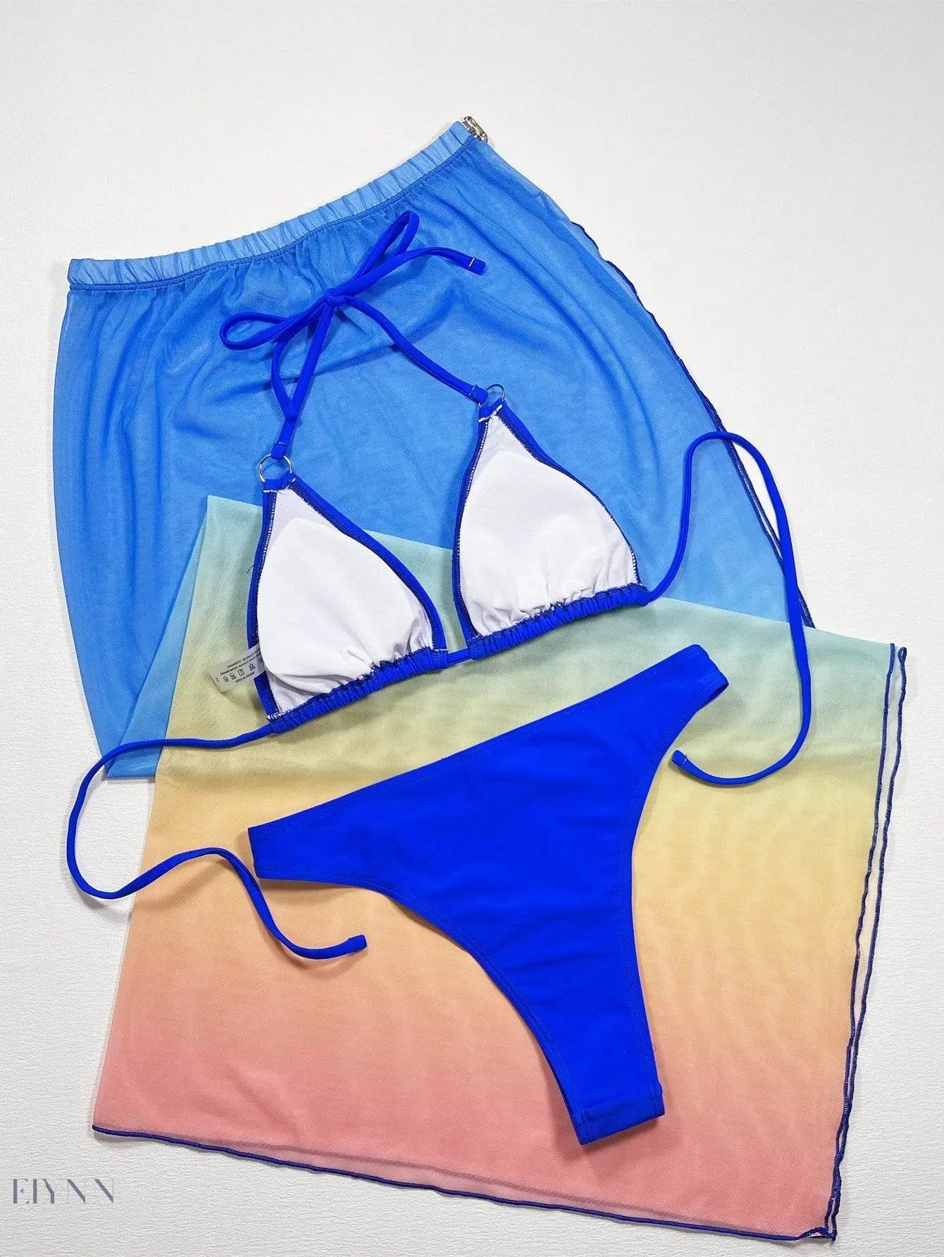 Gradient Halter Neck Three-Piece Swim Set - EBYNN