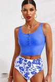 Half Snap Square Neck Tankini Set - EBYNN