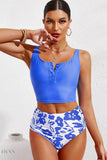 Half Snap Square Neck Tankini Set - EBYNN