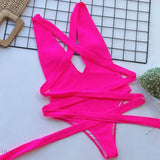Halter Neck Deep V Tied One-Piece Swimsuit - EBYNN