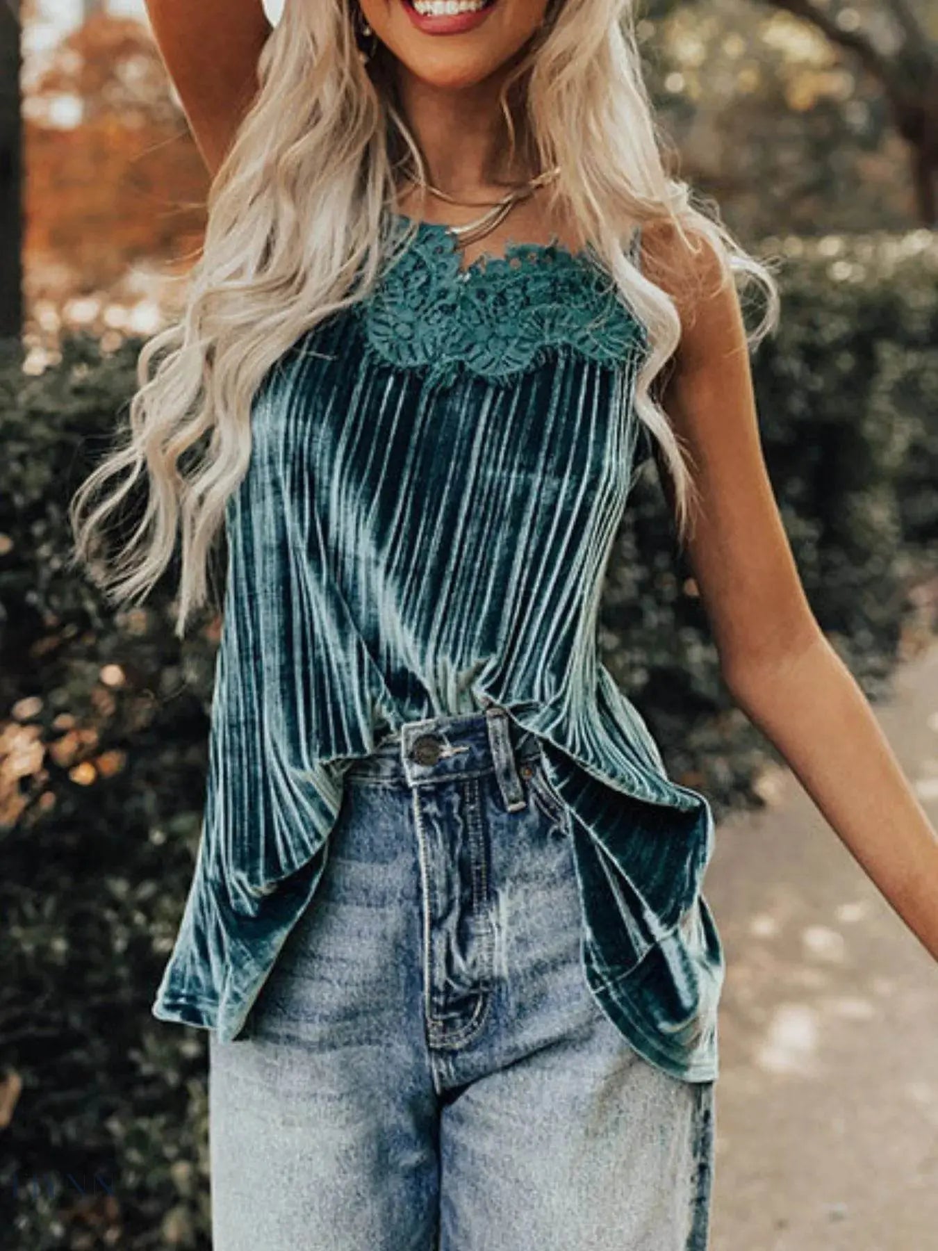 Lace Trim Cami Top with Pleated Design for Effortless Style - EBYNN