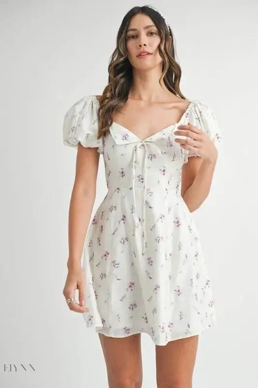 MABLE Floral Print Puff Sleeve Mini Dress - EBYNN