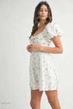 MABLE Floral Print Puff Sleeve Mini Dress - EBYNN