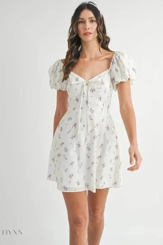 MABLE Floral Print Puff Sleeve Mini Dress - EBYNN