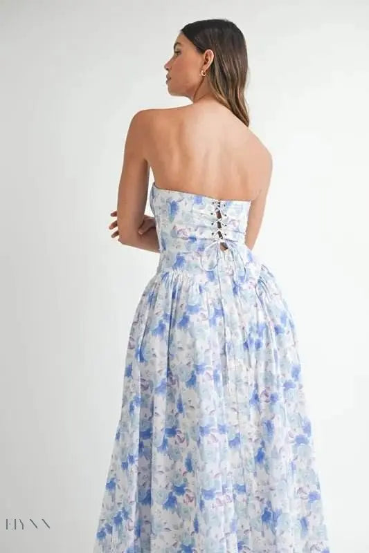 Floral Printed Midi Dress with Sweetheart Neckline - EBYNN