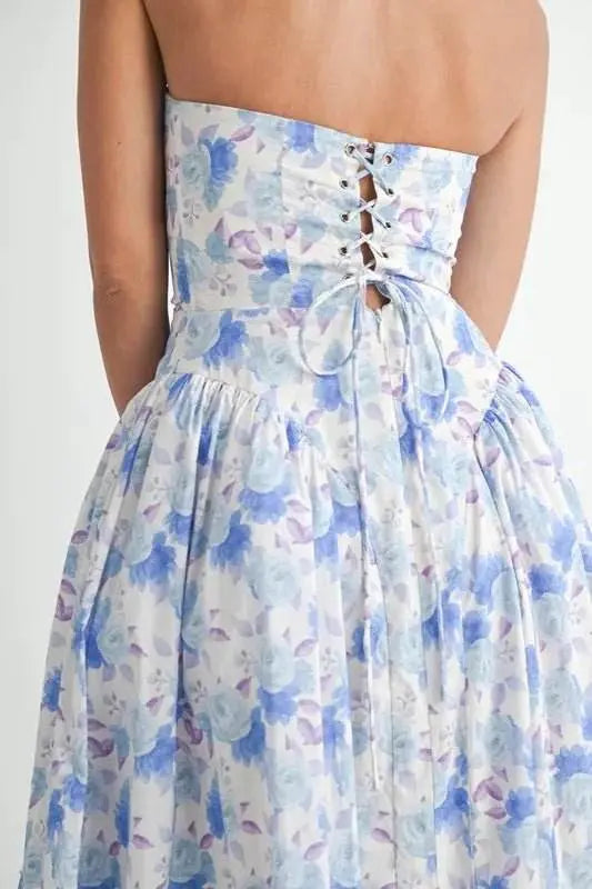 Floral Printed Midi Dress with Sweetheart Neckline - EBYNN