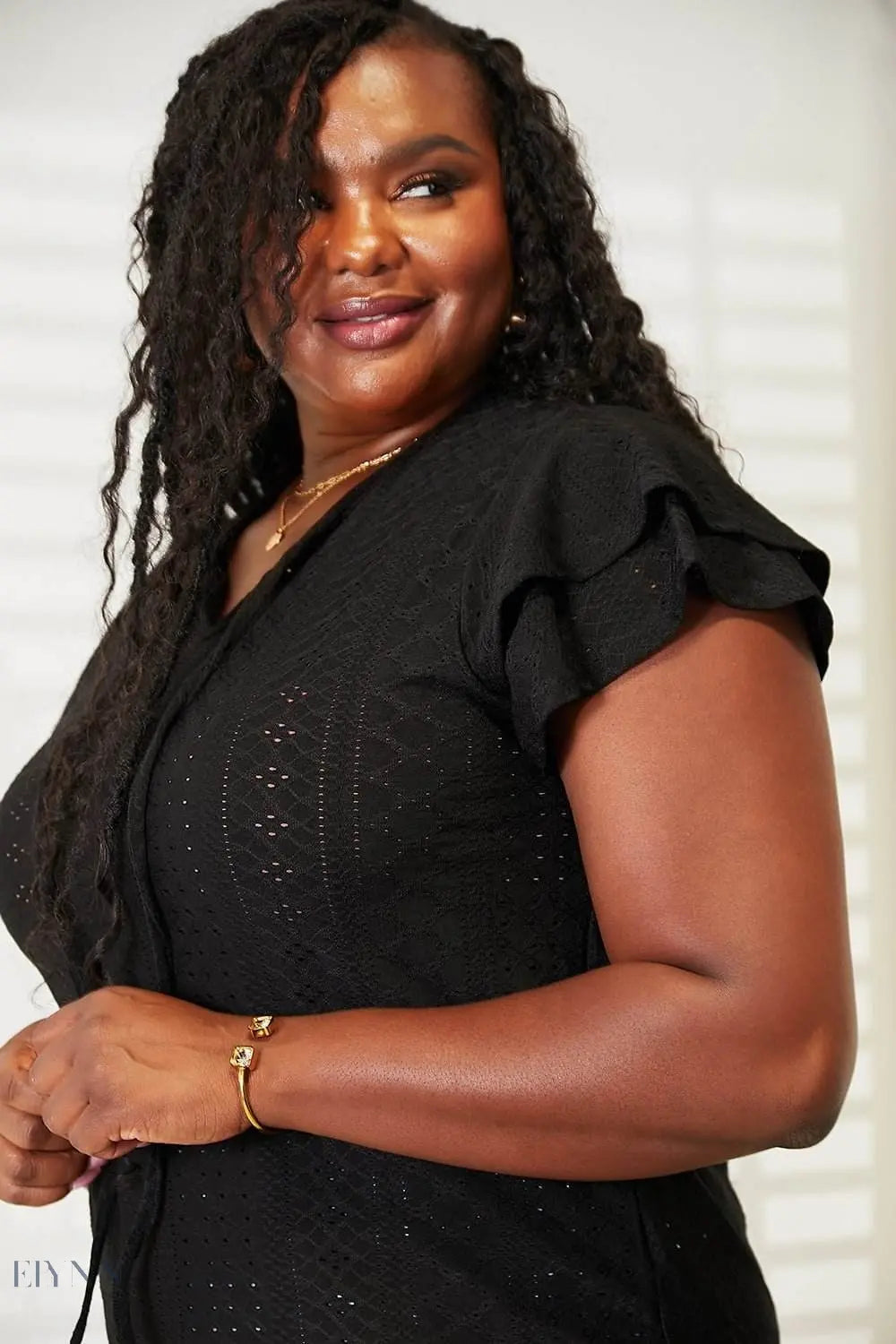 Mandy Eyelet Blouse with Tie-Neck and Flutter Sleeves - EBYNN