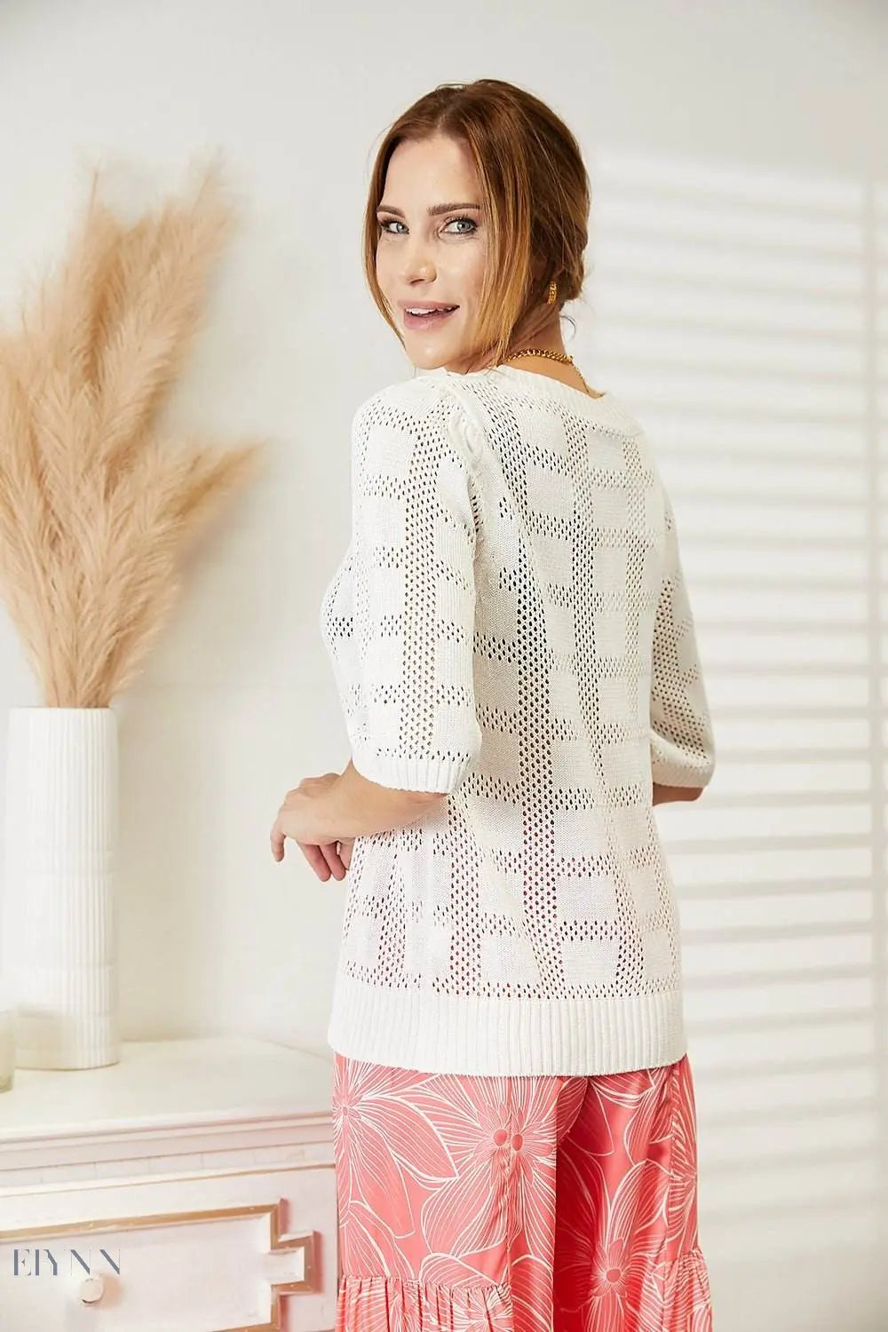 Mandy Ribbed Knit Top with Trimmed Round Neck - EBYNN